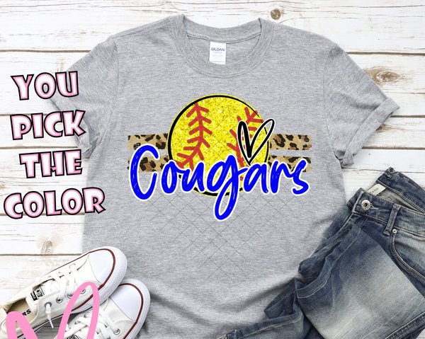 YOUTH Cougars Softball Faux Glitter  - Cougars will be in Purple 💜